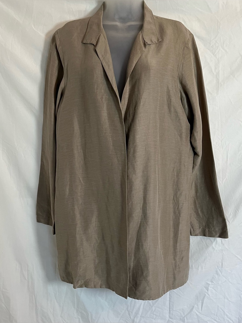 Eileen Fisher 2022 Linen Silk Minimalist Open Front Long Jacket Duster L